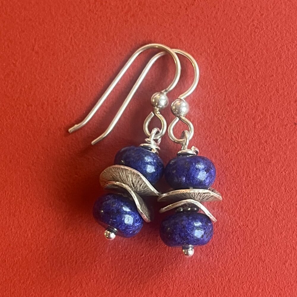 Lapis Lazuli Dangle Earrings Blue Gemstone Sterling Silver Accents